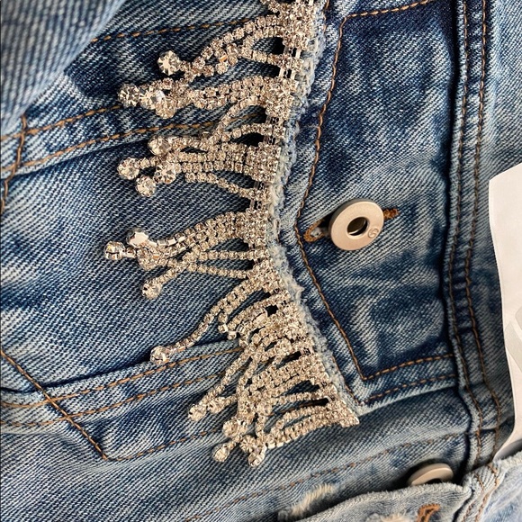 Kylie Taylor Swift Cowboy Diamond Denim Embellished Rhinestone Jean Jacket - Picture 8 of 11